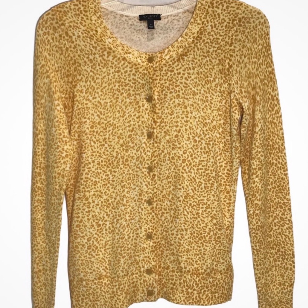 Talbots Yellow Leopard-Print Button Front Top - Picture 8 of 10